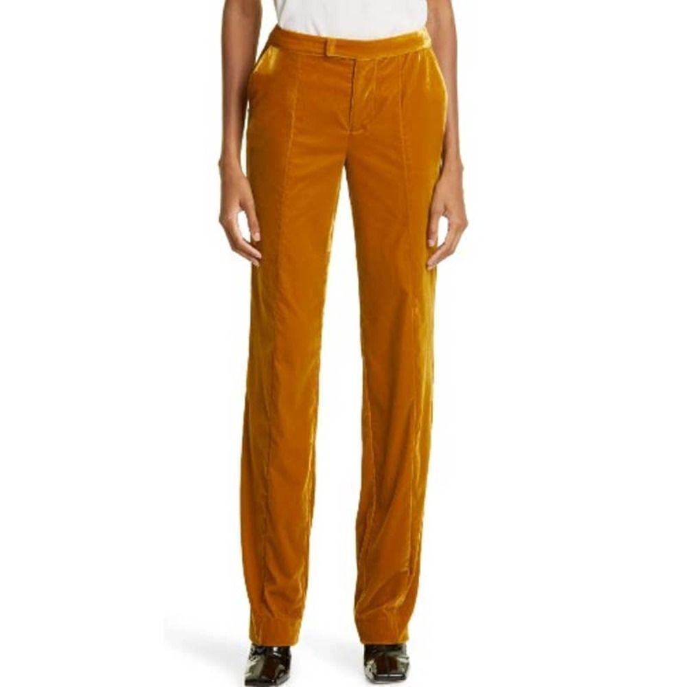 STAUD Tosca Straight Cut Velvet Pants in Ocher NWT Sz. 14